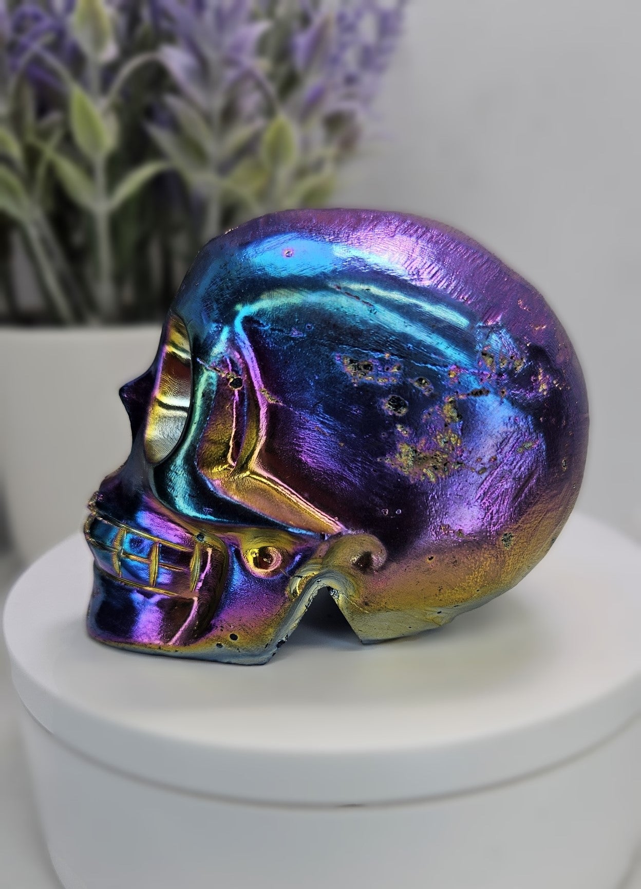Obsidian Aura Crystal Skull Carving with Rainbow shien